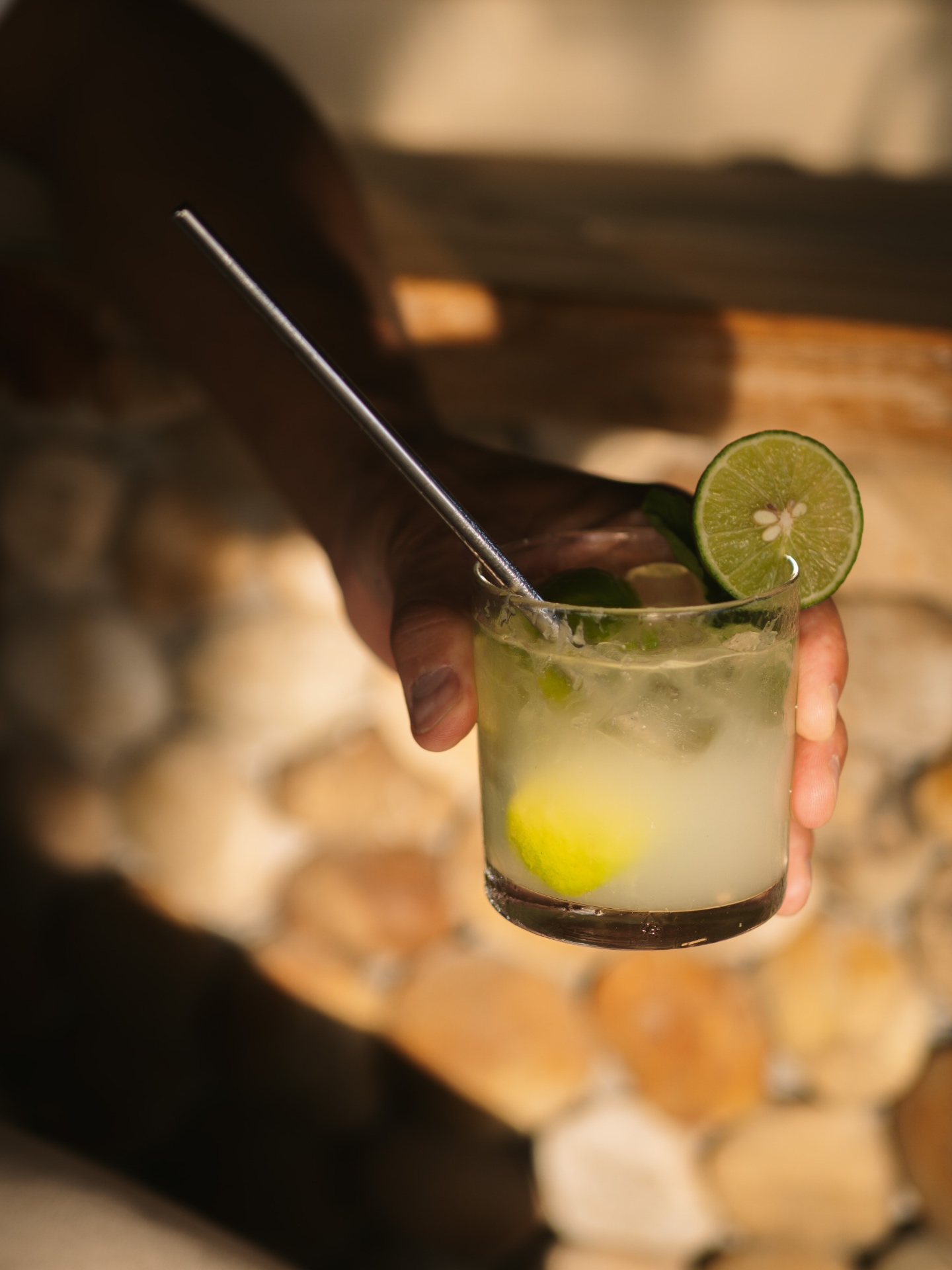 Close-up of a fresh lime cocktail